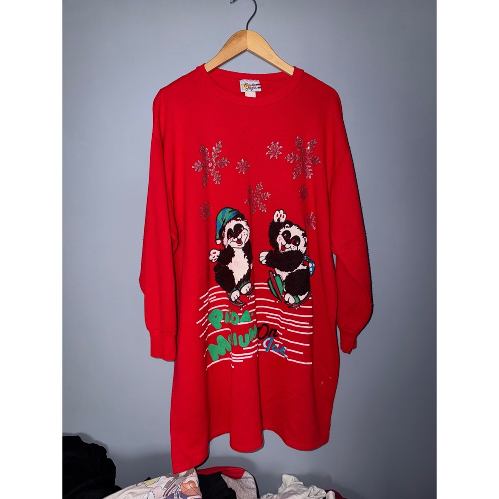 Starlit‎ Nights Red Panda Minium On Ice Christmas Sweatshirt Dress